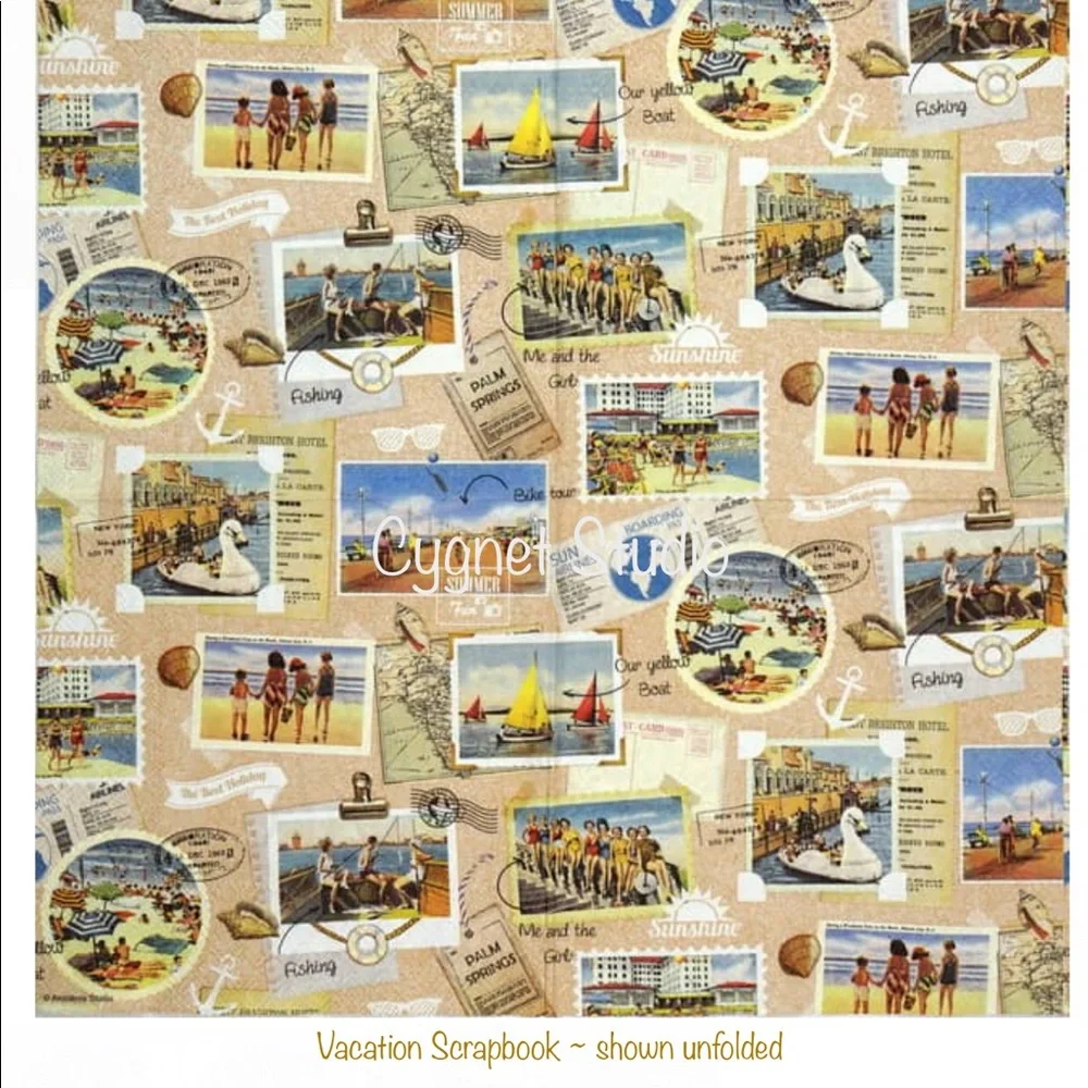 Two (2 ) Individual Vacation Scrapbook Decoupage Luncheon Size Napkins